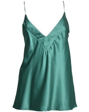 SOLOTRE Satin-Finish V-Neck Top - Green
