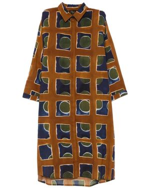 Yavi Tiara Geometric-Pattern Midi Dress - Brown