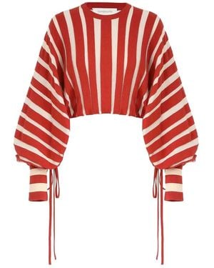 Zimmermann Striped Bow Rebellion Sweater - Red