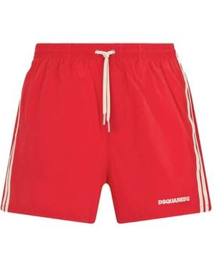 DSquared² Logo Midi Swim Boxer Shorts - Red
