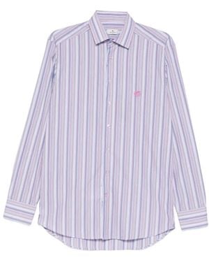 Etro Gestreiftes Hemd mit Logo-Stickerei - Lila