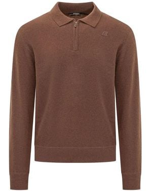 K-Way Maglione Con Mezza Zip E Colletto Stile Polo - Marrone