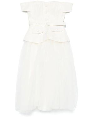 Self-Portrait Bouclé Tulle Midi Dress - White