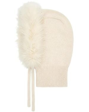 P.A.R.O.S.H. Lestat Feather-Trim Knitted Balaclava - White