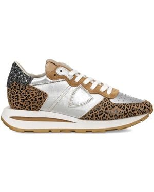 Philippe Model Leopard Print Glitter Trainers - White