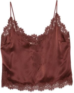 Doen Lace-Trimmed Satin Top - Red