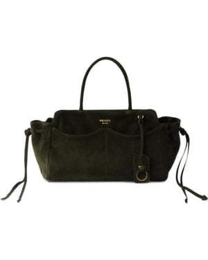 Prada Carry Large Suede Bag - Black