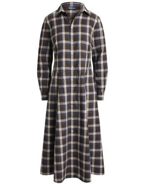 Polo Ralph Lauren Robe À Carreaux À Coupe Mi-Longue - Marron