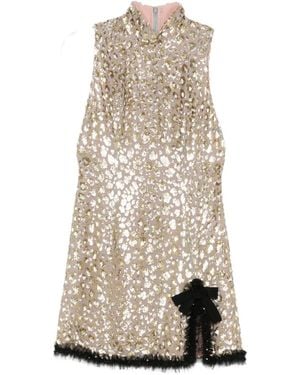 Alessandra Rich Sequin-Embellished High-Neck Dress - Natural