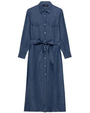 Brooks Brothers Button Front Linen Shirt Dress - Blue