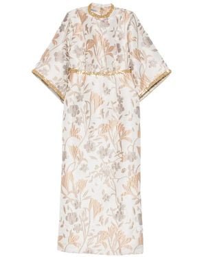 Baruni Abito Lungo Mira A Fiori Jacquard - Bianco