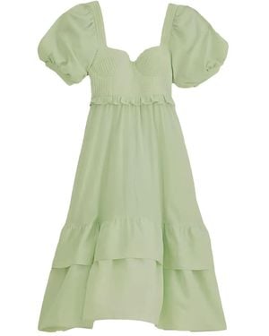 FARM Rio Puffed Short-Sleeve Midi Dress - Green