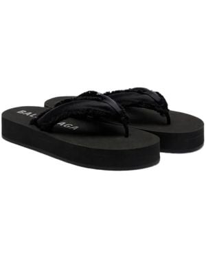 Balenciaga Jet Lag Frayed-Edge Sandals - Black