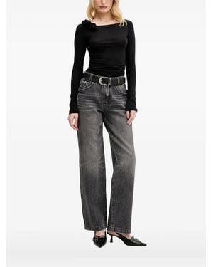 Miss Sixty Rose-Embellished Long-Sleeve Top - Black