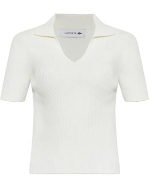 Lacoste Ribbed-Knit V-Neck T-Shirt - White