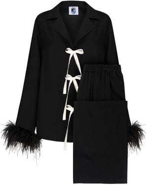 Sleeper The Bow Pajama Set With Detachable Feathers - Black