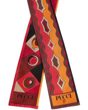 PUCCI Mixed Print Silk Twill Scarf - Red