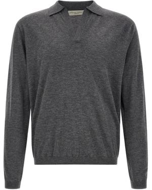 LARMERI STUDIO Touch Poloshirt Mit V-Ausschnitt - Grau