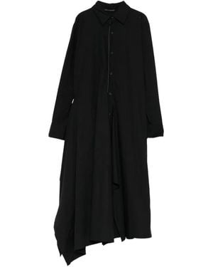 Yohji Yamamoto Cotton Broad Draped Shirt Dress - Black
