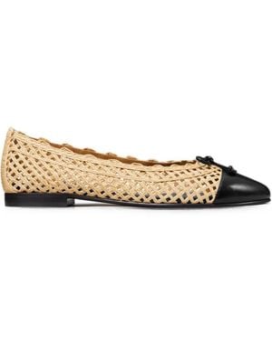 Tory Burch Cap-Toe Woven Ballet Flats - Natural