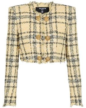 Balmain Tweed-Jacke mit Knöpfen - Natur