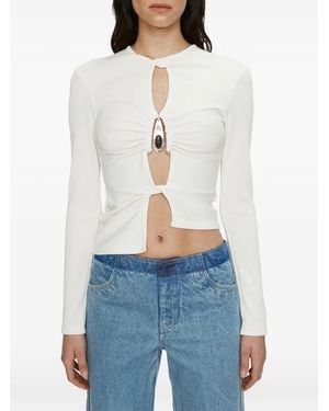 Christopher Esber Crystal Pendant Open Twist Long Sleeve Top - White