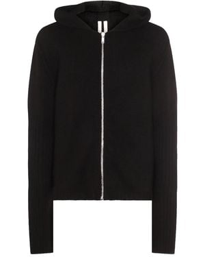 Rick Owens Hooded Ribbed Zip-Up Hoodie - Black