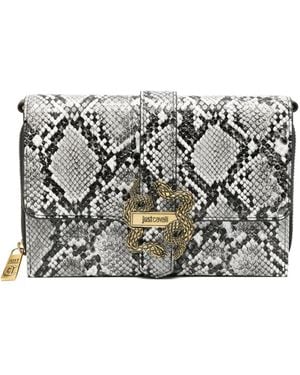 Just Cavalli Snake-Detail Clutch Bag - Gray