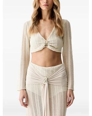 Haveone Crochet-Knit Gathered Blouse - Natural