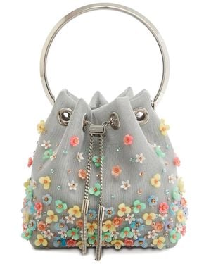 Jimmy Choo Bon Bon Embroidered-Floral Mini Bag - Gray