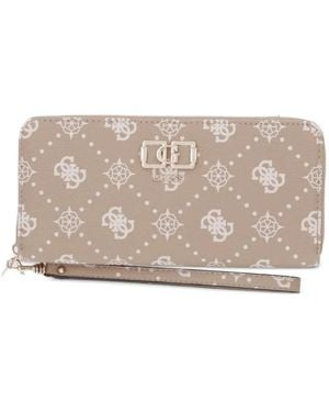 Guess Emelie Monogram-Print Logo-Plaque Wallet - Natural