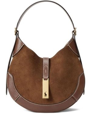 Polo Ralph Lauren Polo Id Suede Leather Small Shoulder Bag - Brown