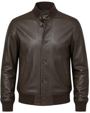 KIRED Ribbed-Trim Leather Jacket - Grey