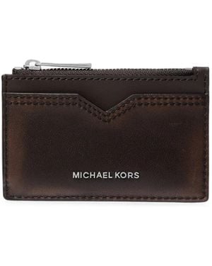 Michael Kors Hudson Burnished Leather Card Case - Black