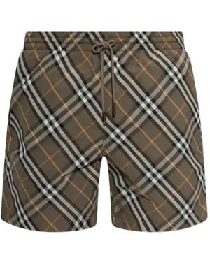 Burberry Seb Check-Print Drawstring Swim Shorts - Grey