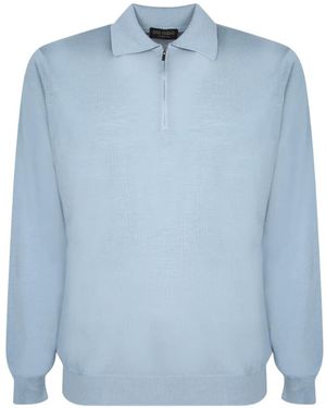 Dell'Oglio Quarter-Zip Knitted Polo Shirt - Blue