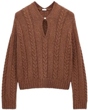 Loewe Cable-Knit Keyhole Jumper - Brown