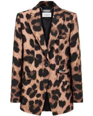 Philipp Plein Leopard Blazer Single Breasted Fit - Brown