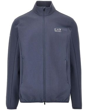 EA7 Logo-Print Zip-Up Sweatshirt - Blue