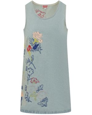 KENZO Robe Courte À Fleurs Brodées - Blue