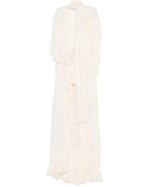 Blumarine Pleated Ruffled Asymmetric Day Dress - White