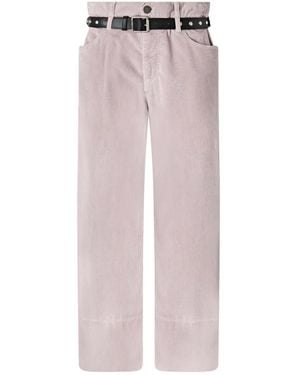 Pinko Cropped Velvet Pants With Leather Belt - White