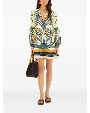 FARM Rio Tropical-Graphic Ruffled Mini Dress - Natural