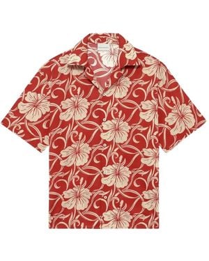 Drole de Monsieur Hibiscus-Monogram Print Shirt - Red