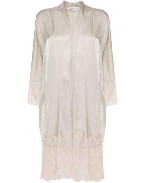 Carine Gilson Calais-Caudry Lace-Trim Silk Robe - Natural