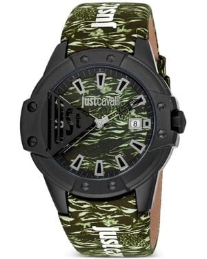 Just Cavalli Scudo Camouflage-Print 42Mm Watch - Green