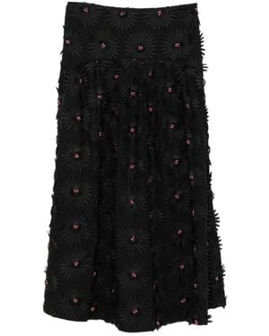FARM Rio 3D Flowers Embroidered Midi Skirt - Black