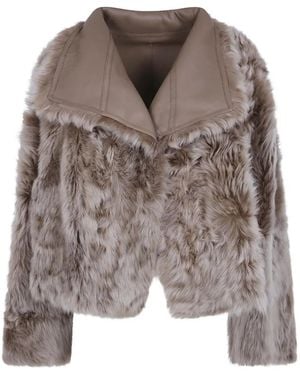 Yves Salomon Shearling-Trim Leather Jacket - Brown
