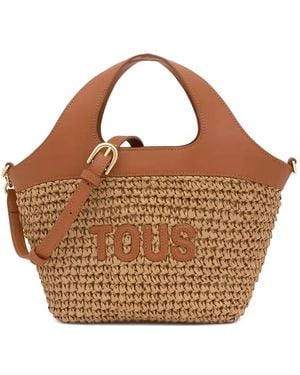 Tous Lirio Rafia Leather-Trimmed Tote Bag - Brown