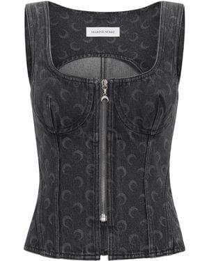 Marine Serre Moon Denim Bustier Top - Black